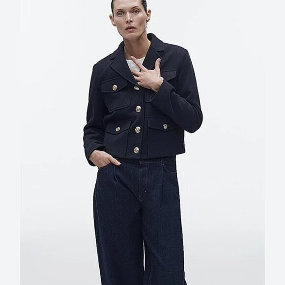 New Zara Cropped Gold Button Front Navy Jacket Blogger Fav NWT Small 3046/086 - Picture 4 of 16